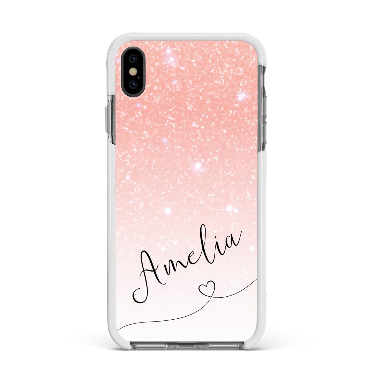 Personalised Pink Glitter Fade with Black Text Apple iPhone Xs Max Impact Case White Edge on Black Phone