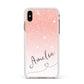 Personalised Pink Glitter Fade with Black Text Apple iPhone Xs Max Impact Case White Edge on Gold Phone