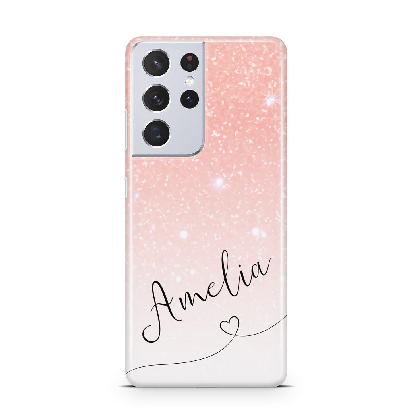 Personalised Pink Glitter Fade with Black Text Samsung S21 Ultra Case