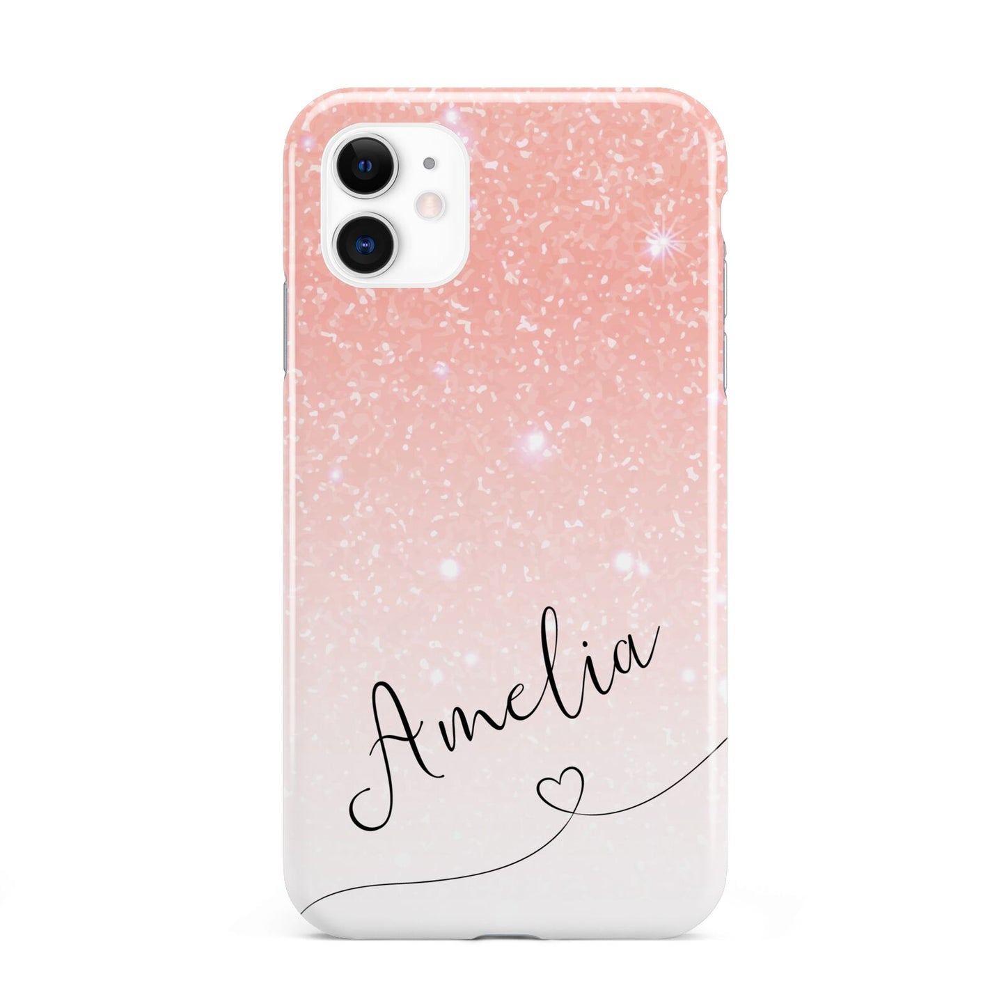 Personalised Pink Glitter Fade with Black Text iPhone 11 3D Tough Case