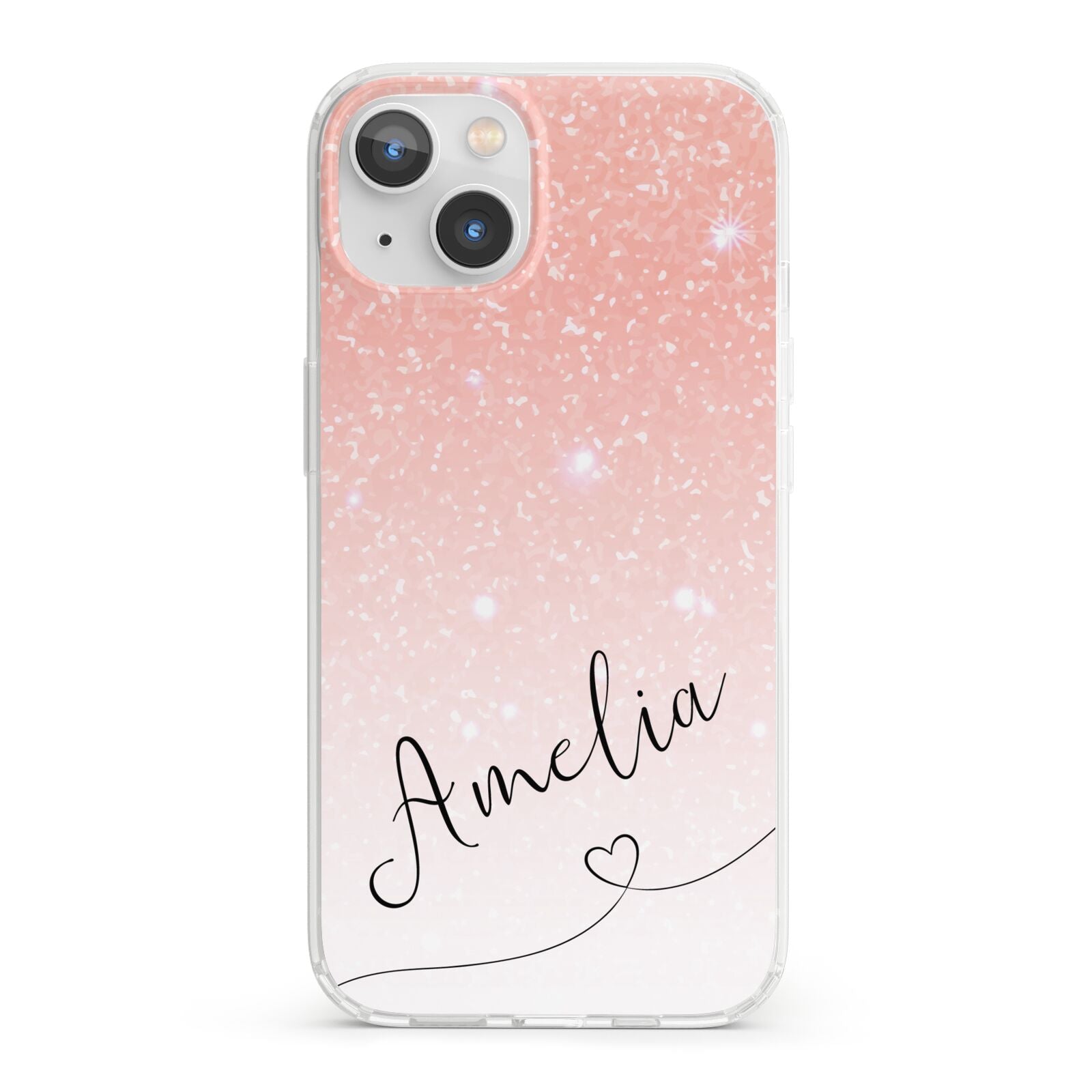 Personalised Pink Glitter Fade with Black Text iPhone 13 Clear Bumper Case