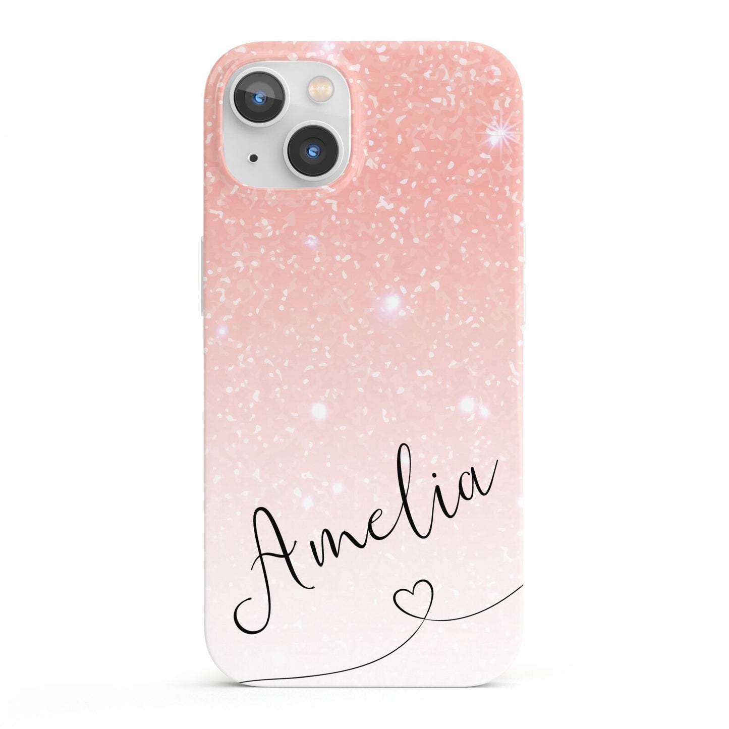 Personalised Pink Glitter Fade with Black Text iPhone 13 Full Wrap 3D Snap Case