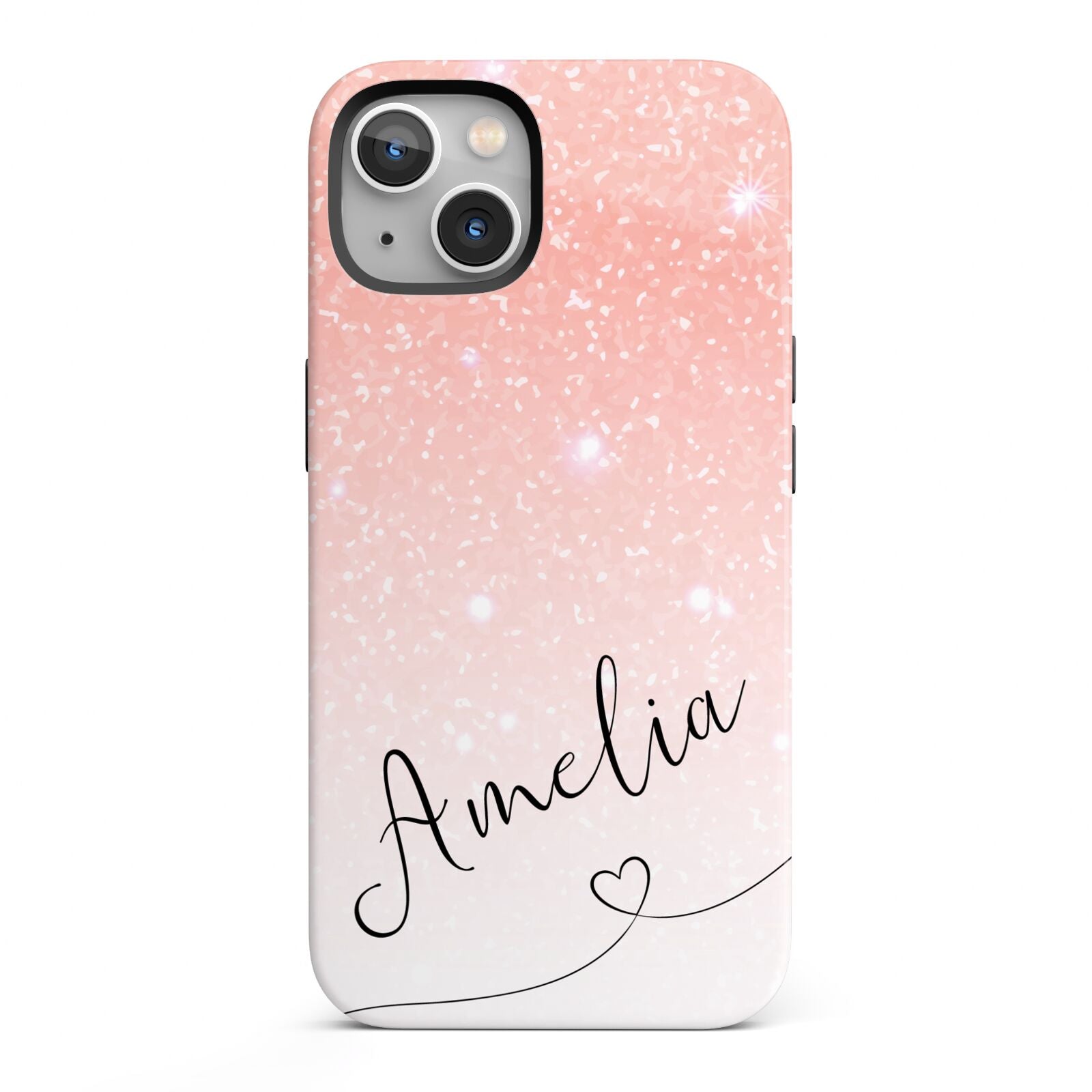Personalised Pink Glitter Fade with Black Text iPhone 13 Full Wrap 3D Tough Case