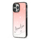 Personalised Pink Glitter Fade with Black Text iPhone 13 Pro Max Black Impact Case Side Angle on Silver phone