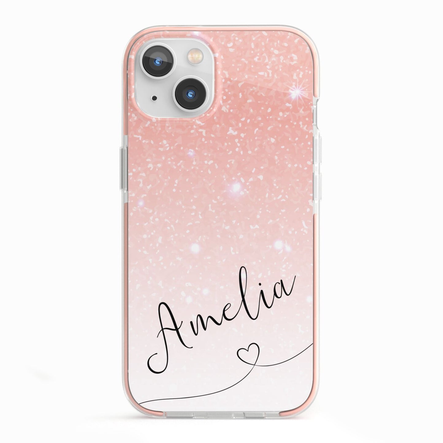 Personalised Pink Glitter Fade with Black Text iPhone 13 TPU Impact Case with Pink Edges