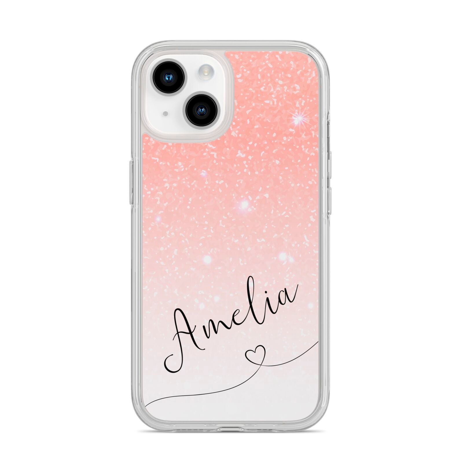 Personalised Pink Glitter Fade with Black Text iPhone 14 Clear Tough Case Starlight