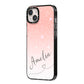 Personalised Pink Glitter Fade with Black Text iPhone 14 Plus Black Impact Case Side Angle on Silver phone