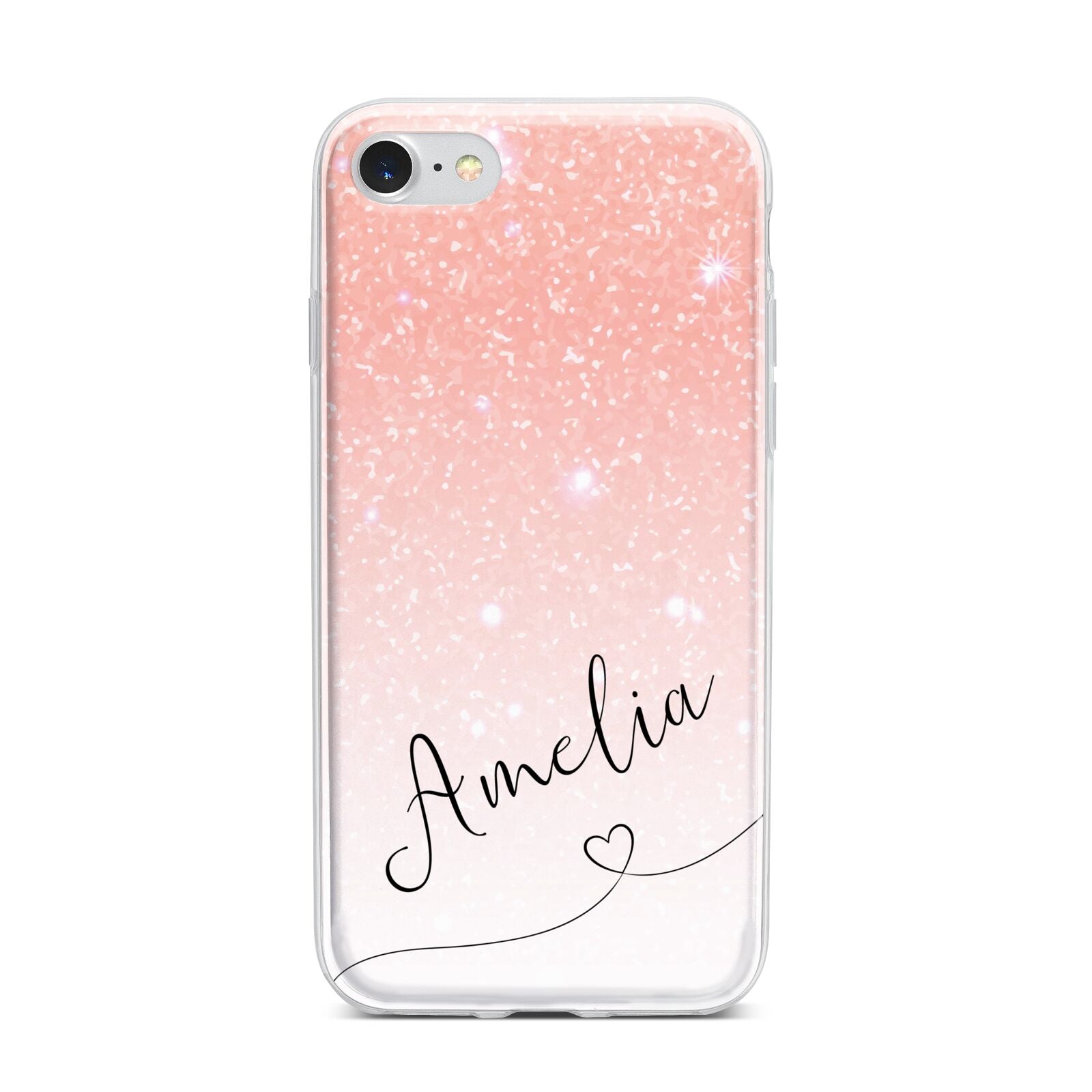 Personalised Pink Glitter Fade with Black Text iPhone 7 Bumper Case on Silver iPhone