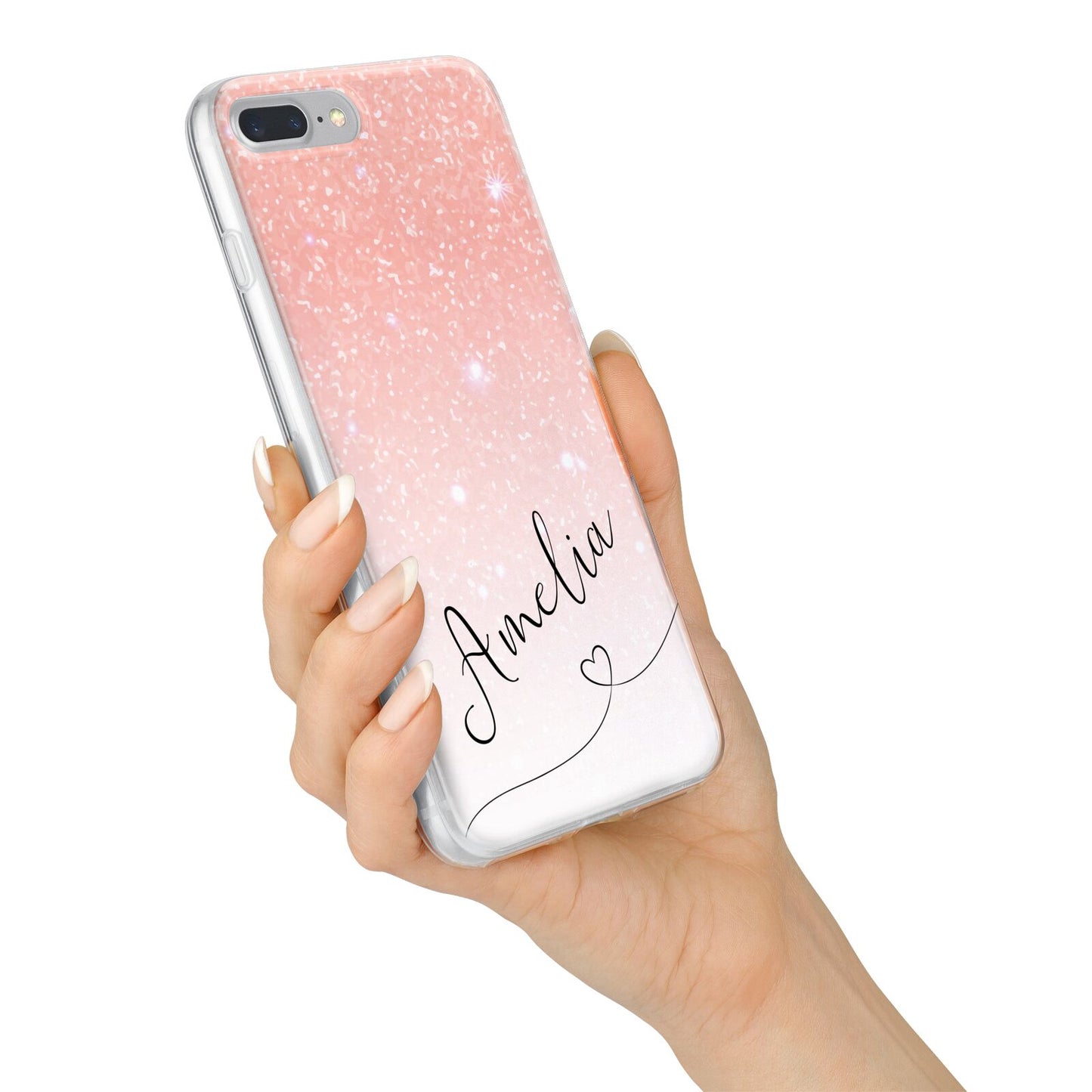 Personalised Pink Glitter Fade with Black Text iPhone 7 Plus Bumper Case on Silver iPhone Alternative Image