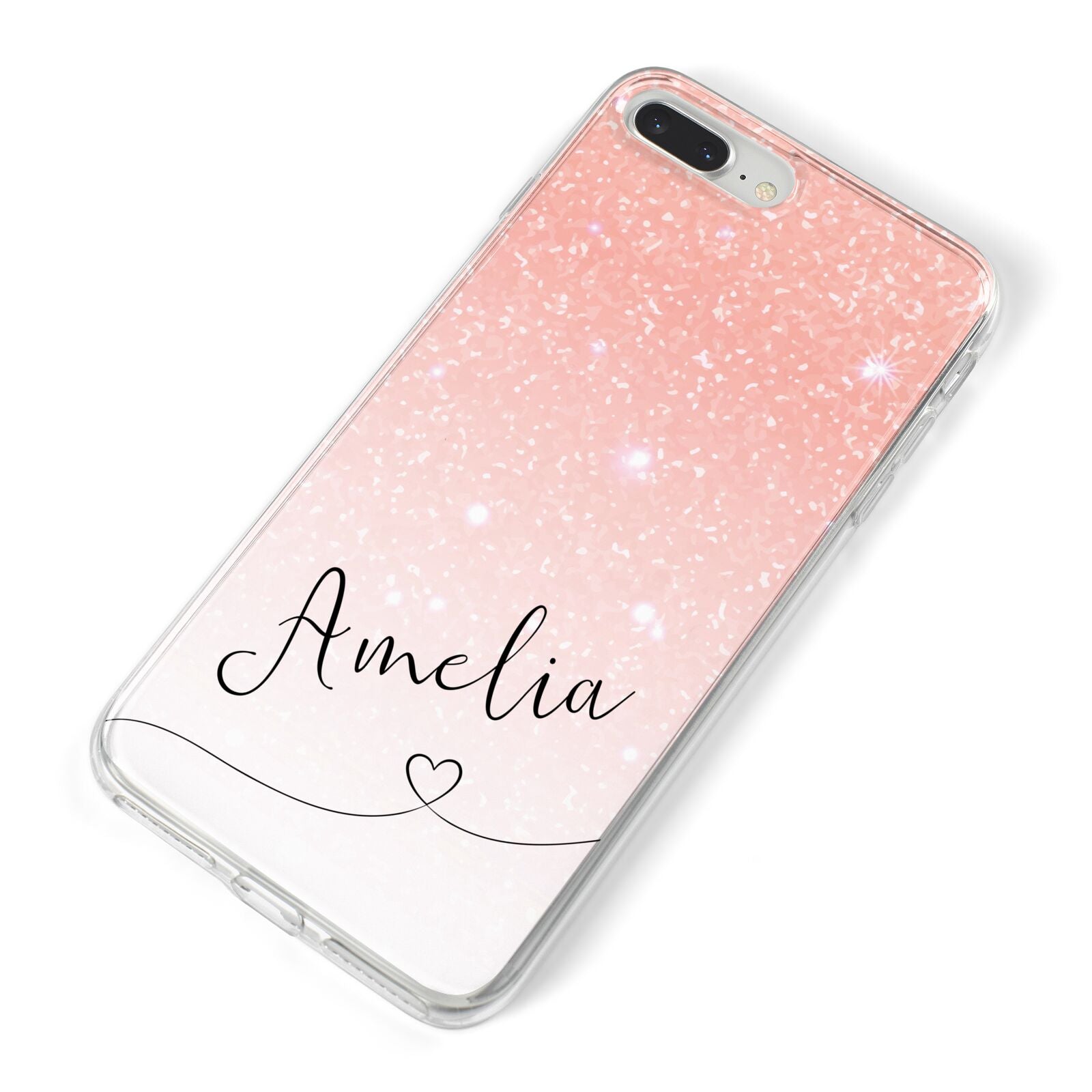 Personalised Pink Glitter Fade with Black Text iPhone 8 Plus Bumper Case on Silver iPhone Alternative Image