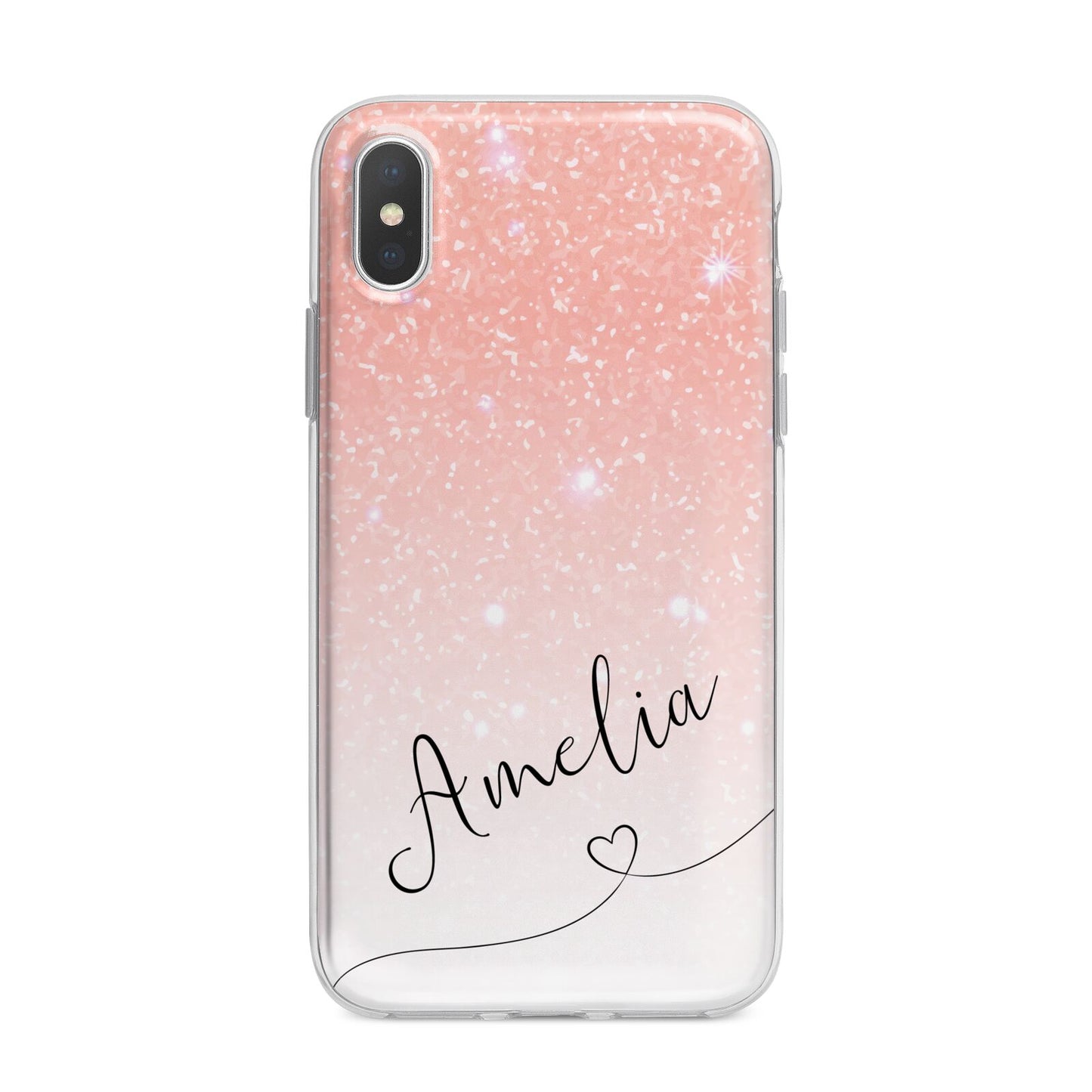 Personalised Pink Glitter Fade with Black Text iPhone X Bumper Case on Silver iPhone Alternative Image 1