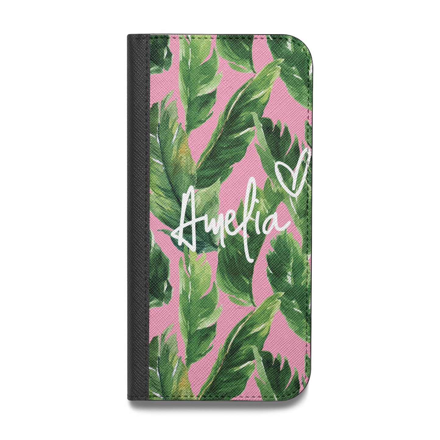 Personalised Pink Green Banana Leaf Vegan Leather Flip Samsung Case