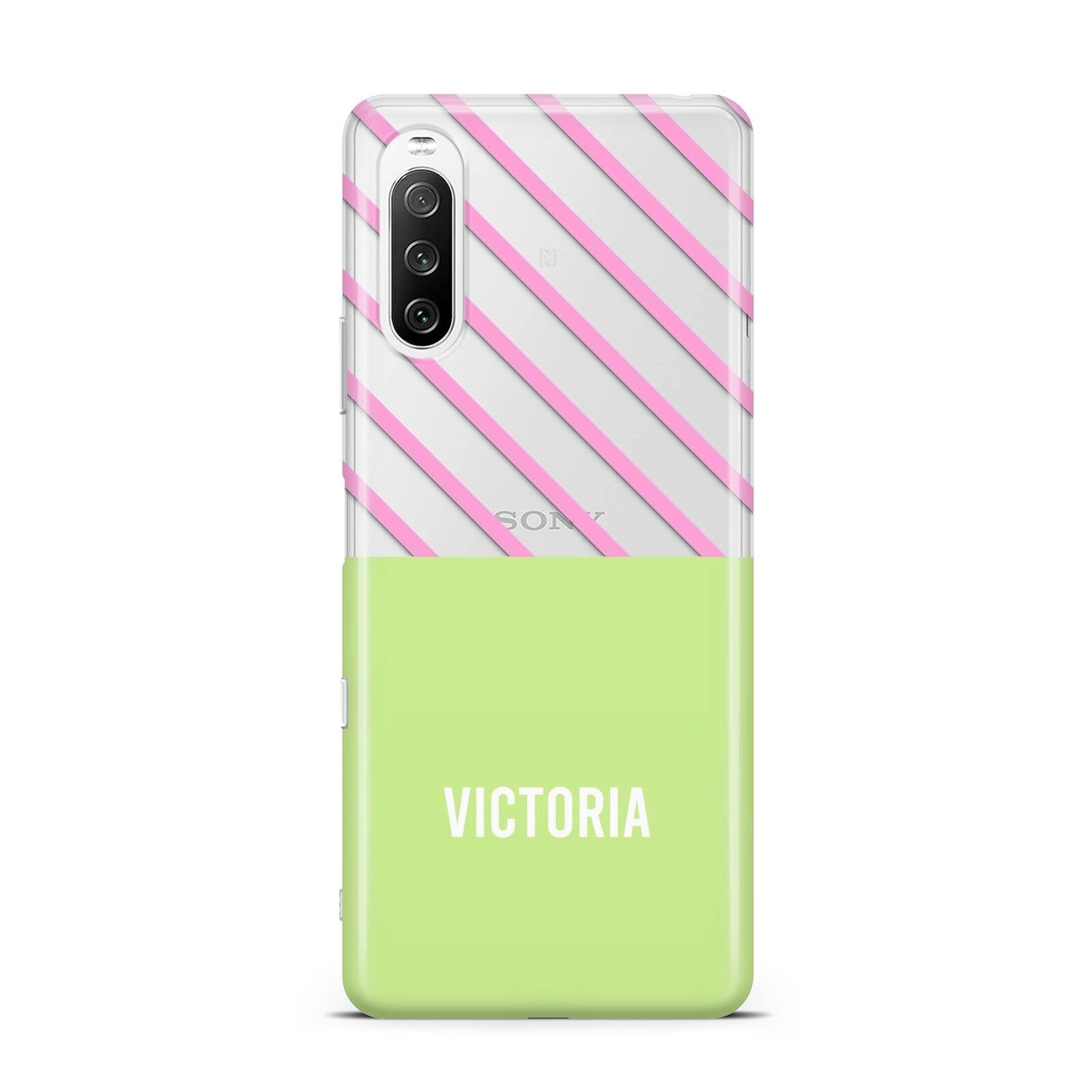 Personalised Pink Green Striped Sony Xperia 10 III Case