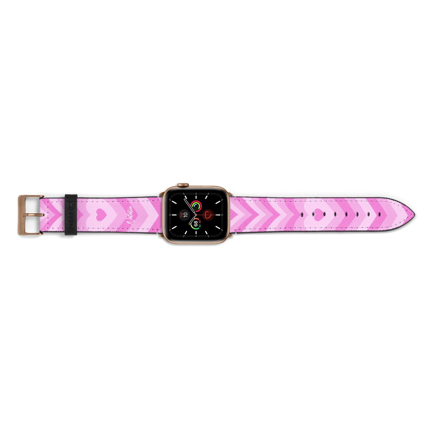 Personalised Pink Heart Apple Watch Strap Landscape Image Gold Hardware