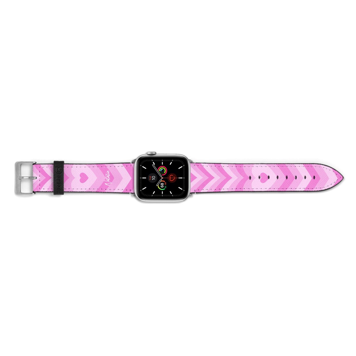 Personalised Pink Heart Apple Watch Strap Landscape Image Silver Hardware