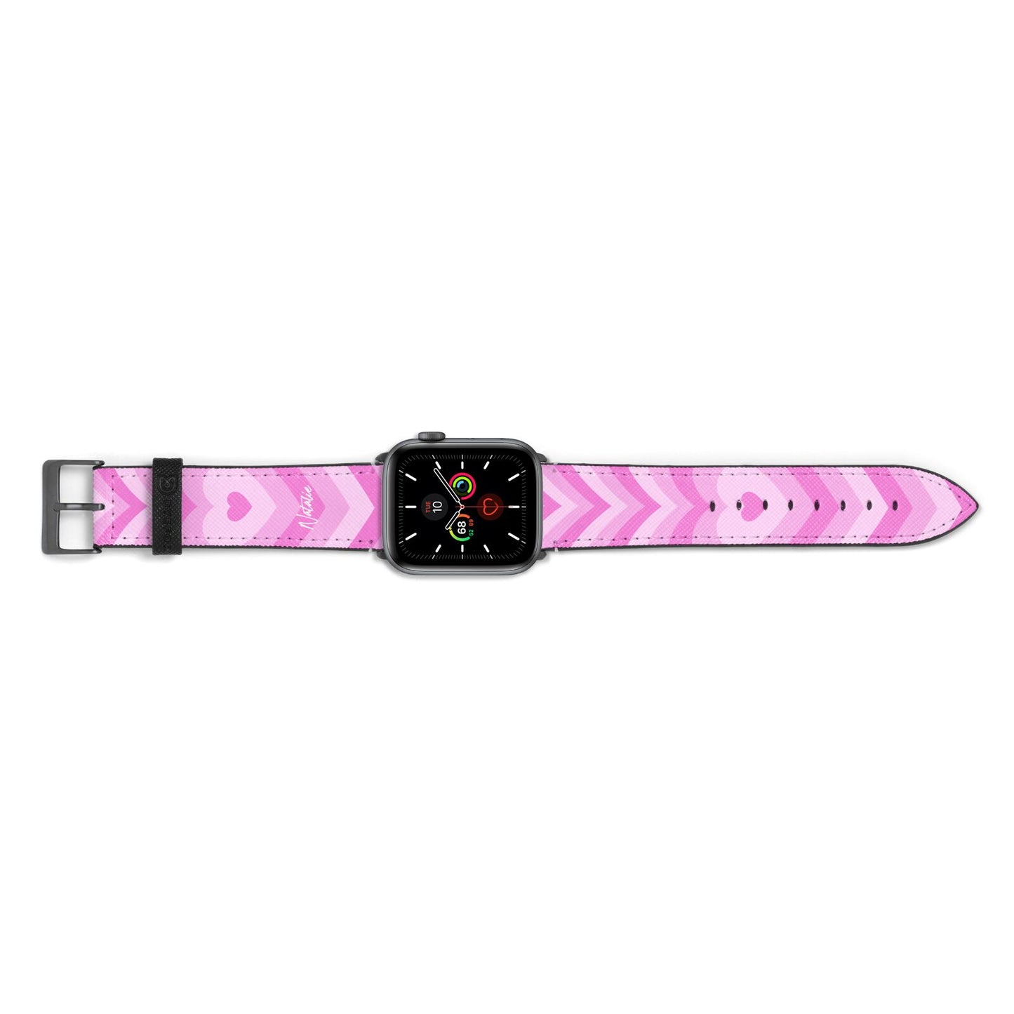 Personalised Pink Heart Apple Watch Strap Landscape Image Space Grey Hardware