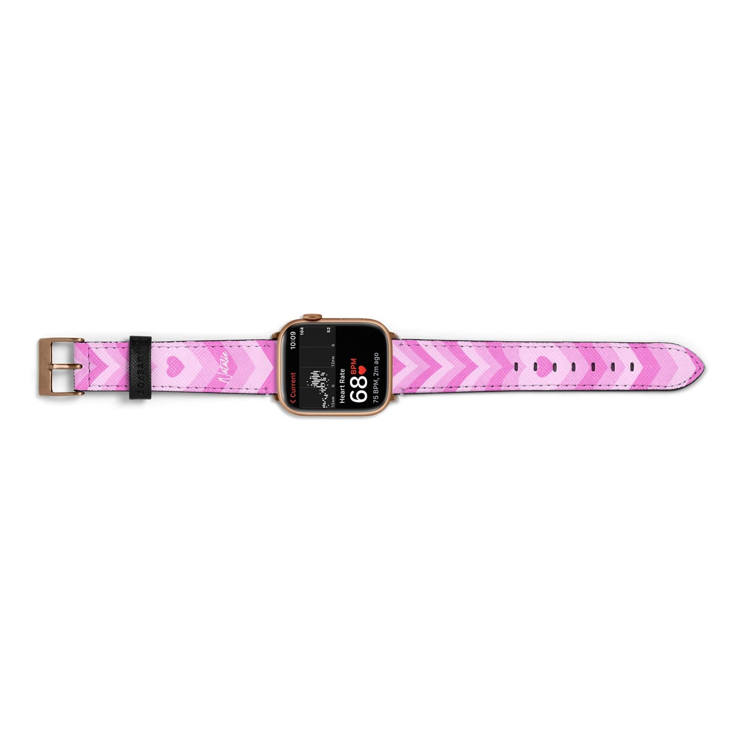 Personalised Pink Heart Apple Watch Strap Size 38mm Landscape Image Gold Hardware
