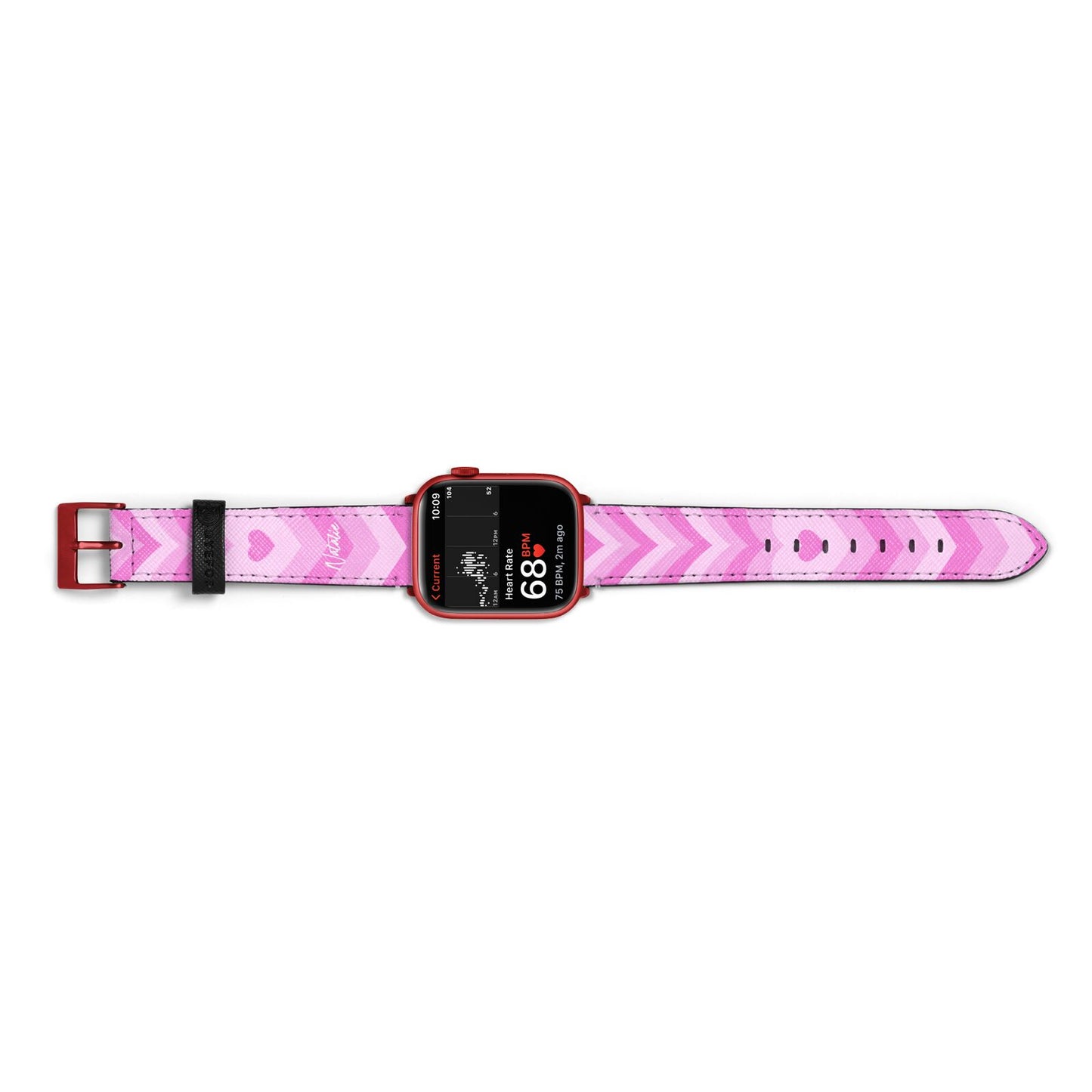 Personalised Pink Heart Apple Watch Strap Size 38mm Landscape Image Red Hardware