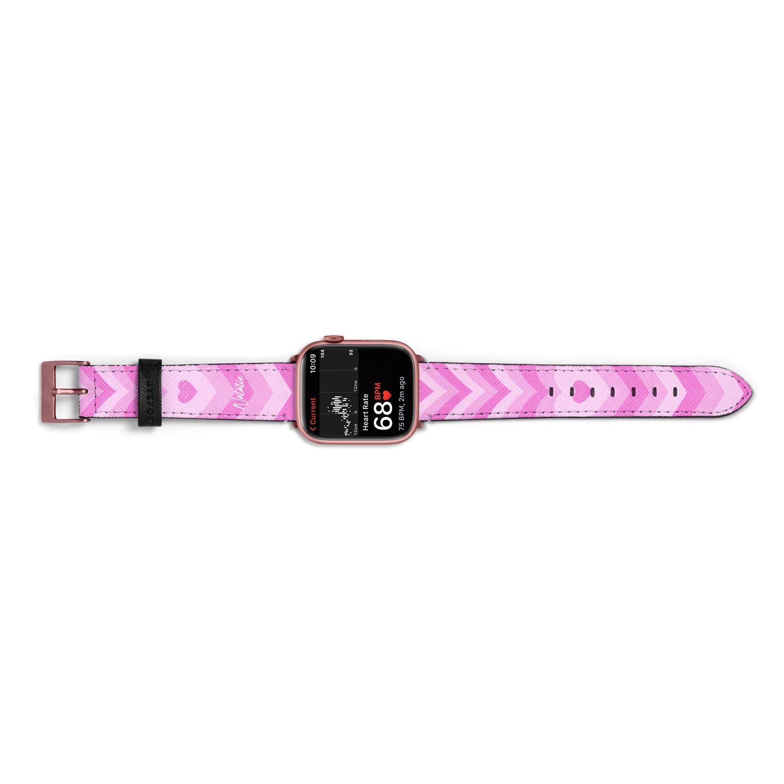Personalised Pink Heart Apple Watch Strap Size 38mm Landscape Image Rose Gold Hardware