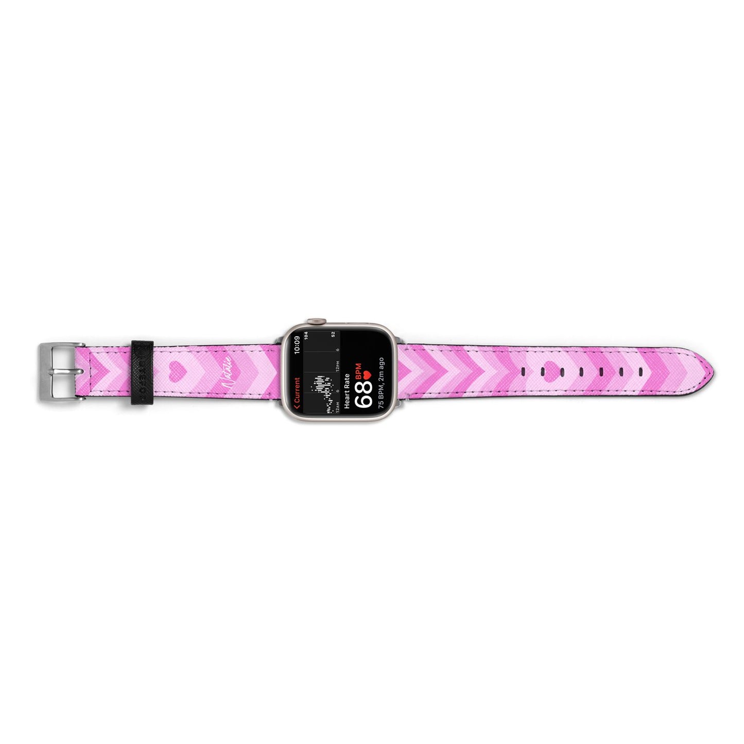 Personalised Pink Heart Apple Watch Strap Size 38mm Landscape Image Silver Hardware