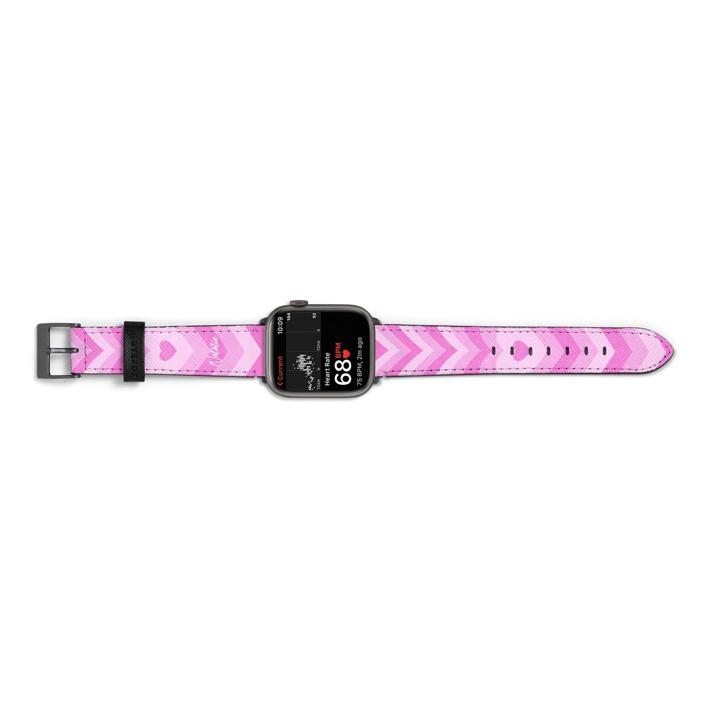Personalised Pink Heart Apple Watch Strap Size 38mm Landscape Image Space Grey Hardware