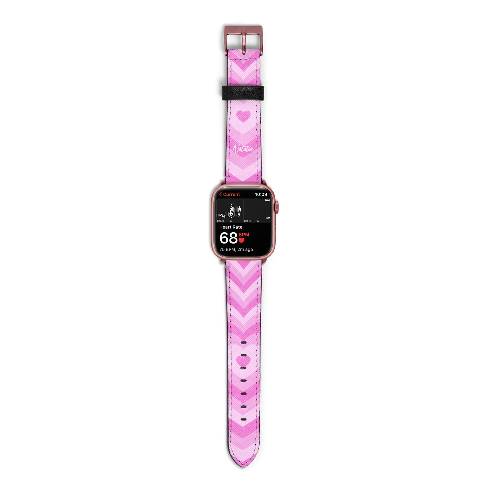 Personalised Pink Heart Apple Watch Strap Size 38mm with Rose Gold Hardware