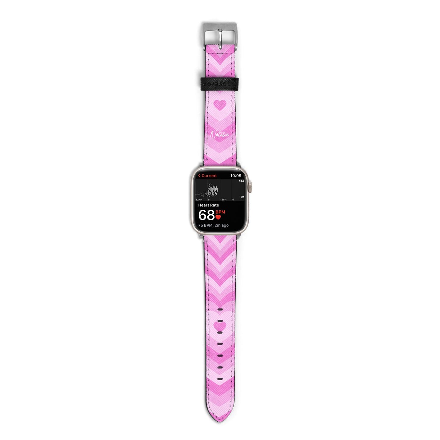 Personalised Pink Heart Apple Watch Strap Size 38mm with Silver Hardware