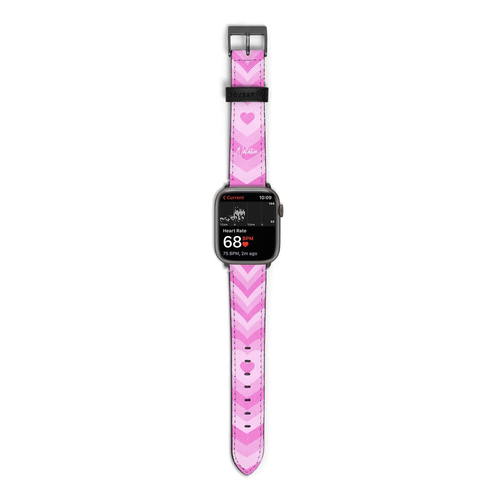 Personalised Pink Heart Apple Watch Strap Size 38mm with Space Grey Hardware