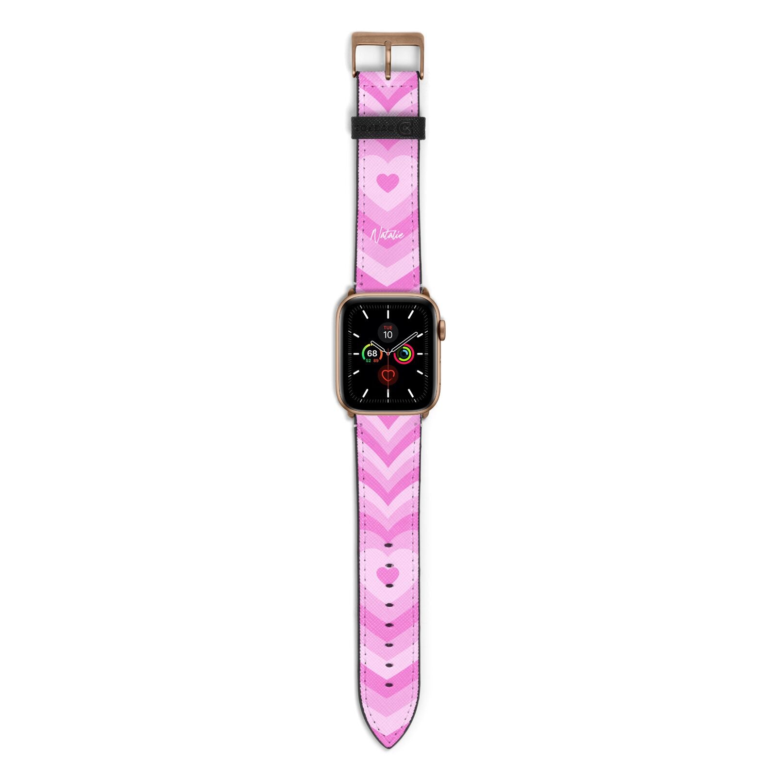 Personalised Pink Heart Apple Watch Strap with Gold Hardware