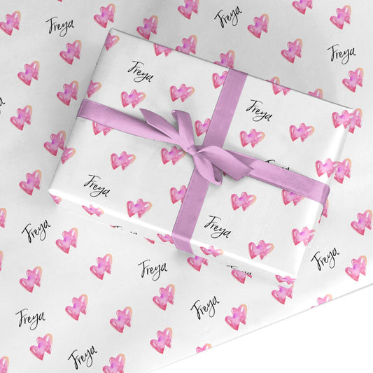 Personalised Pink Hearts Custom Wrapping Paper