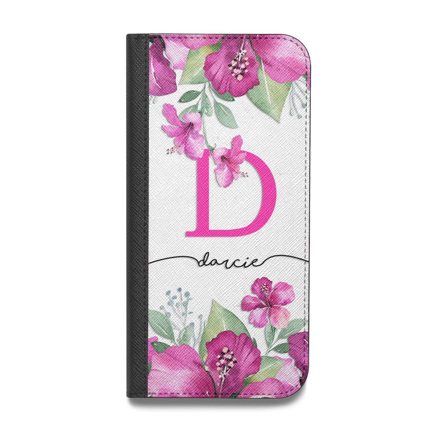 Personalised Pink Lilies Vegan Leather Flip iPhone Case
