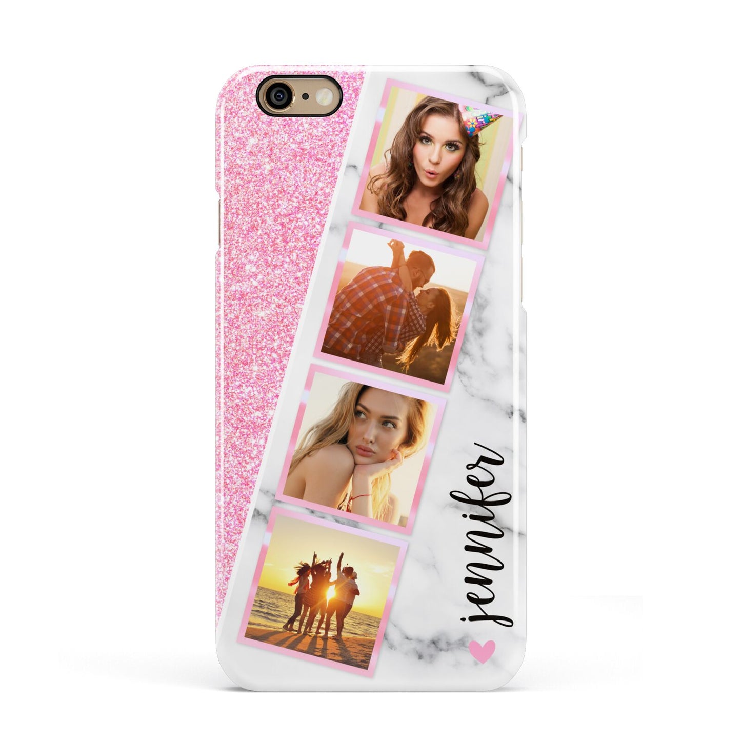 Personalised Pink Marble Photo Strip Apple iPhone 6 3D Snap Case