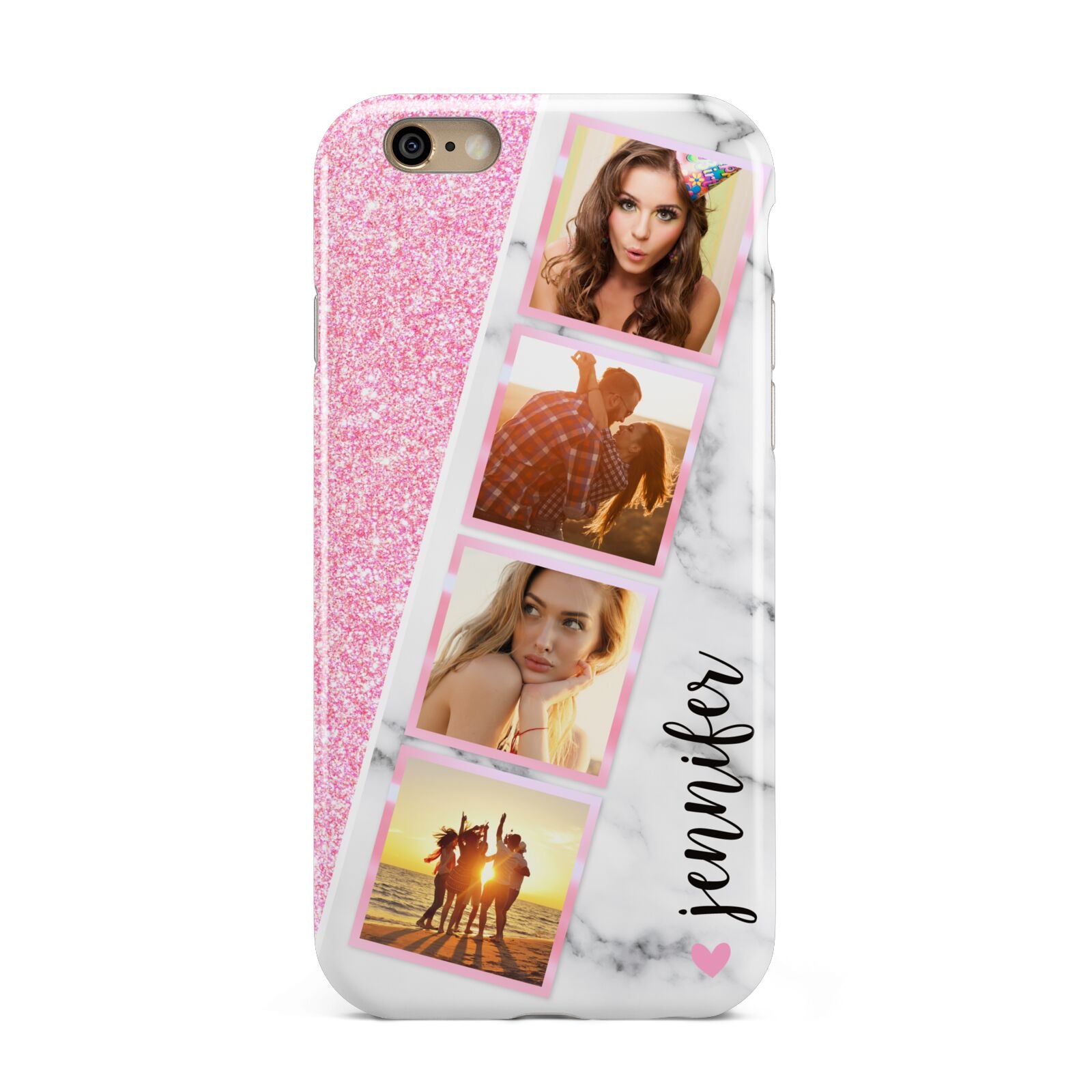 Personalised Pink Marble Photo Strip Apple iPhone 6 3D Tough Case