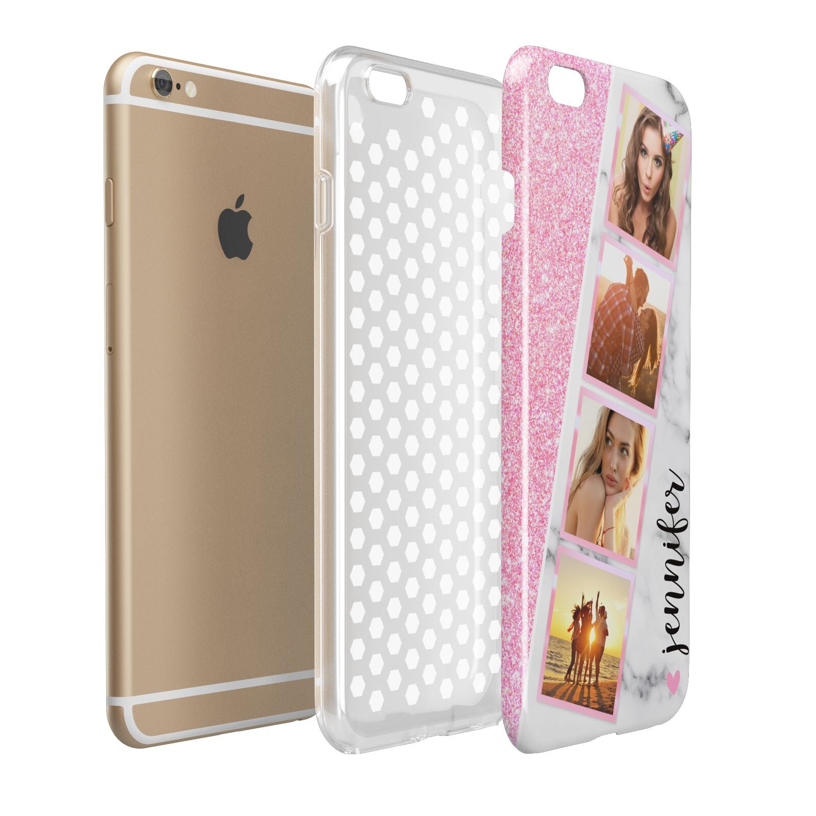 Personalised Pink Marble Photo Strip Apple iPhone 6 Plus 3D Tough Case Expand Detail Image