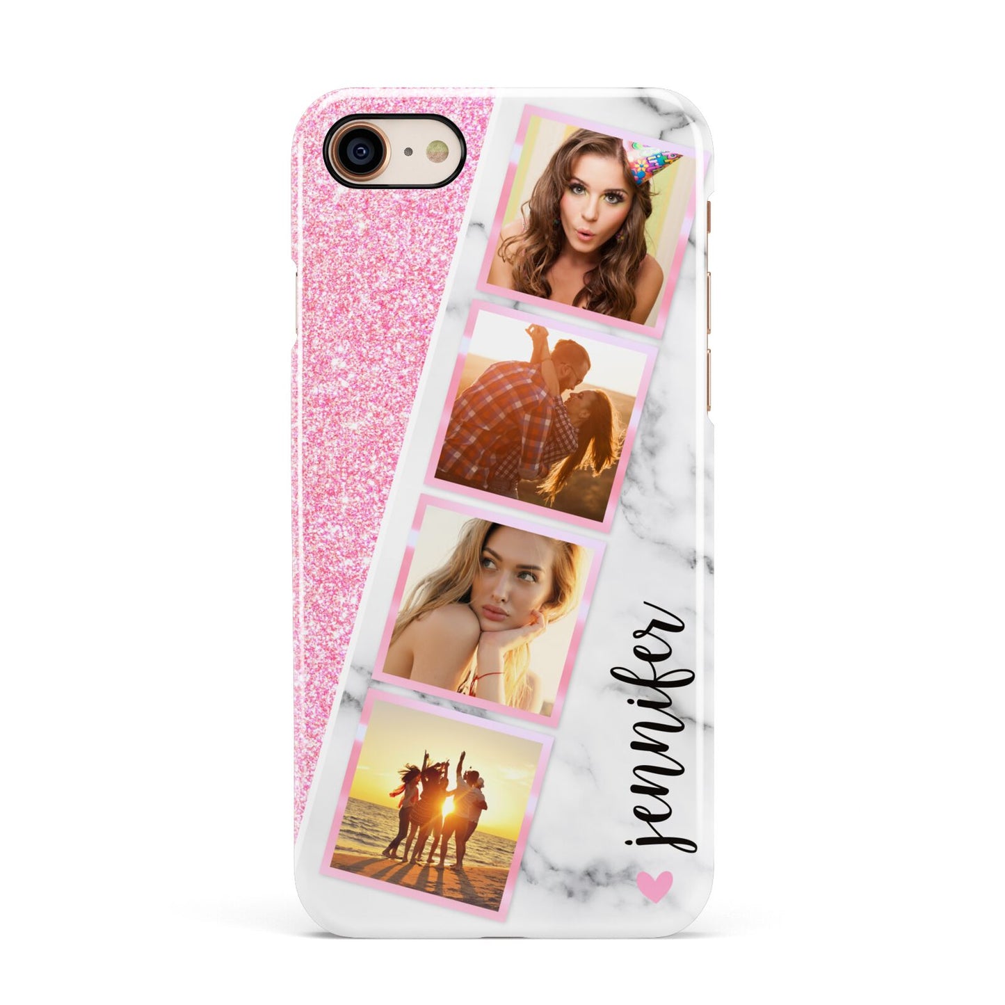 Personalised Pink Marble Photo Strip Apple iPhone 7 8 3D Snap Case