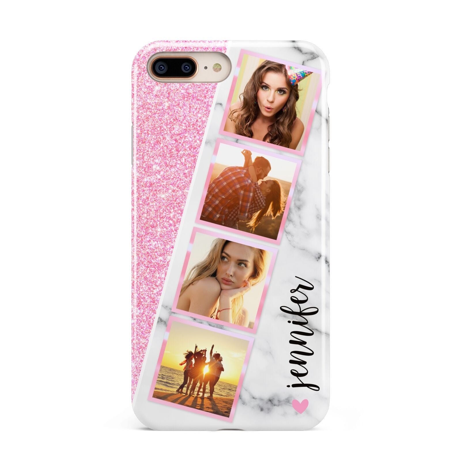 Personalised Pink Marble Photo Strip Apple iPhone 7 8 Plus 3D Tough Case