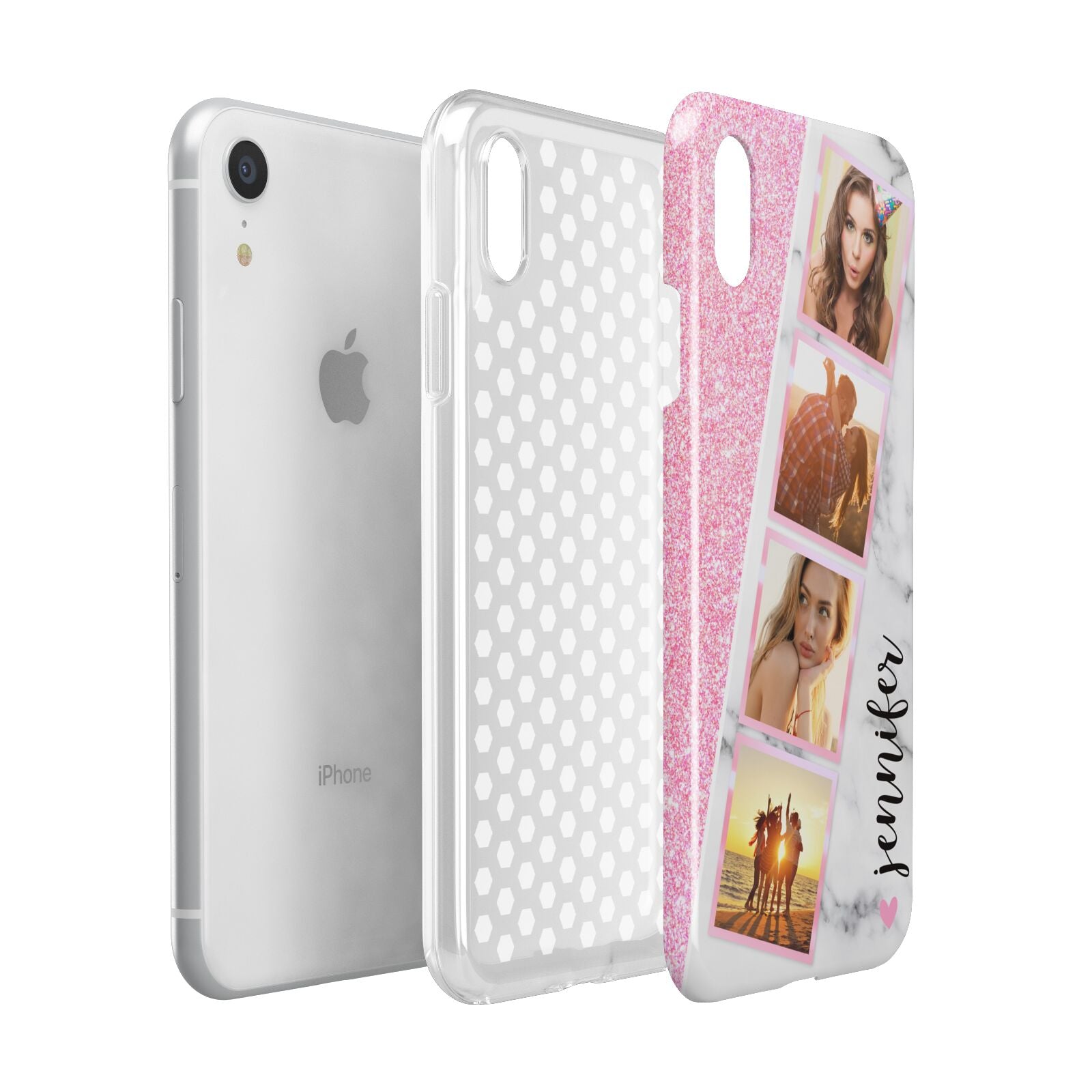 Personalised Pink Marble Photo Strip Apple iPhone XR White 3D Tough Case Expanded view