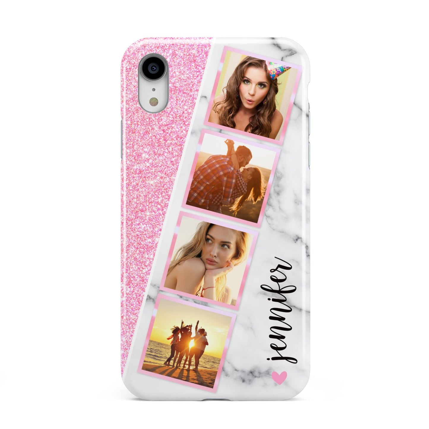 Personalised Pink Marble Photo Strip Apple iPhone XR White 3D Tough Case