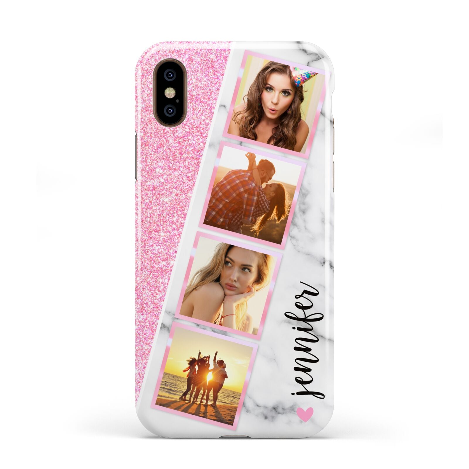 Personalised Pink Marble Photo Strip Apple iPhone XS 3D Tough