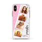 Personalised Pink Marble Photo Strip Apple iPhone Xs Impact Case White Edge on Gold Phone