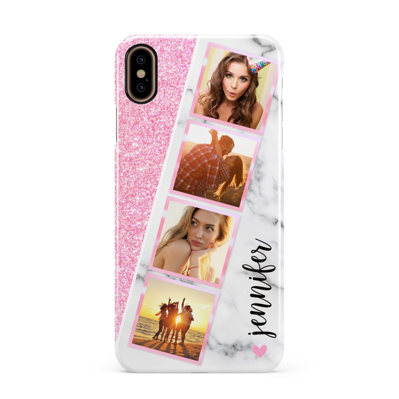 Personalised Pink Marble Photo Strip Apple iPhone Xs Max 3D Snap Case