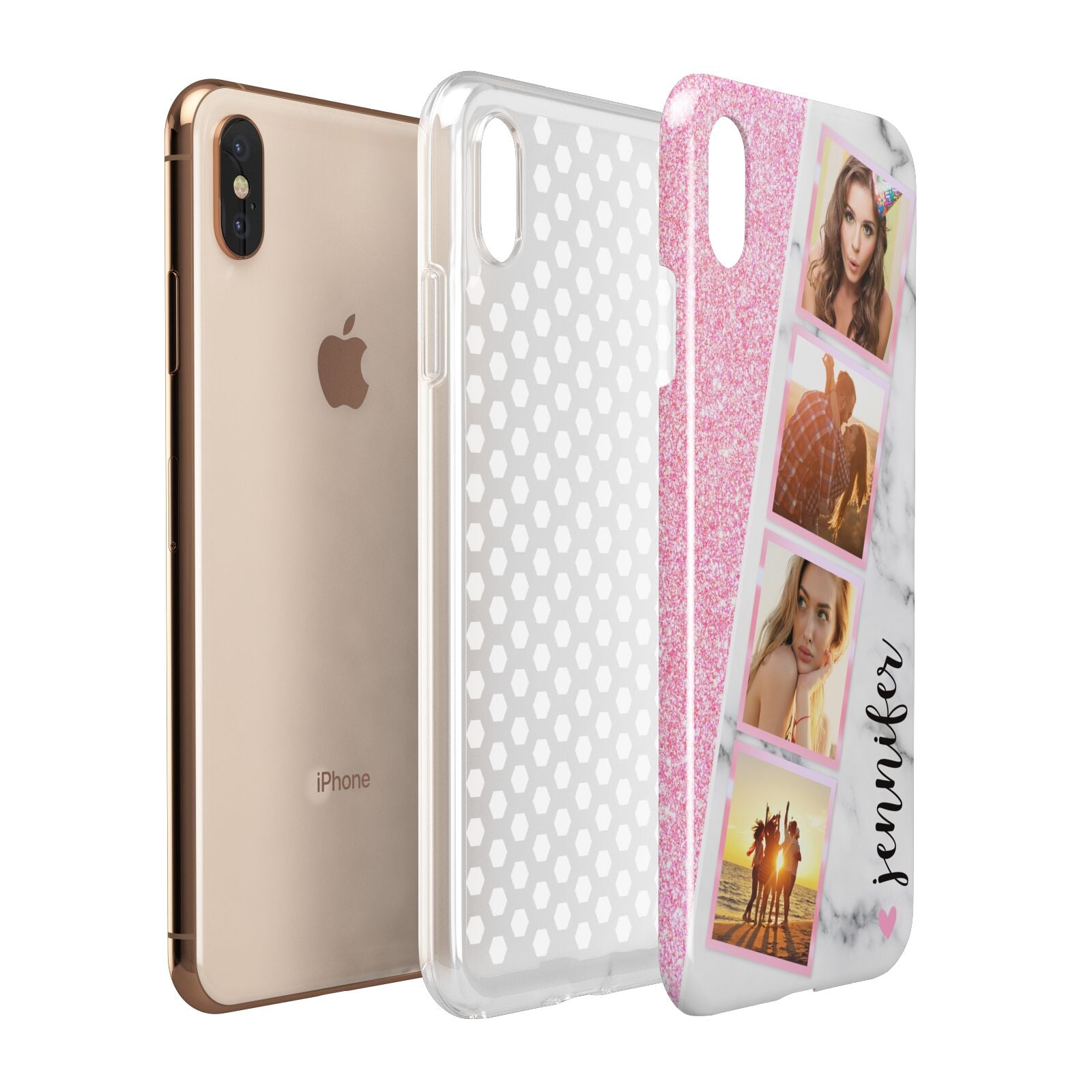 Personalised Pink Marble Photo Strip Apple iPhone Xs Max 3D Tough Case Expanded View