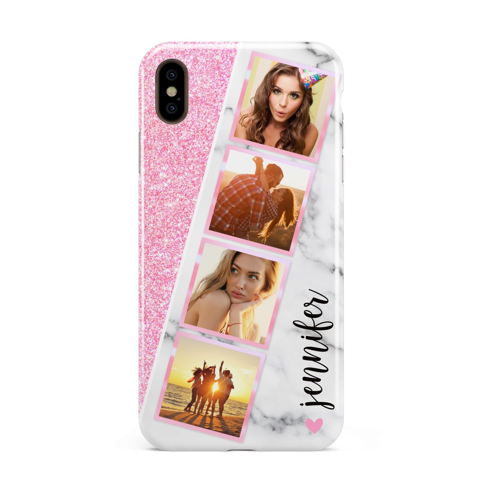 Personalised Pink Marble Photo Strip Apple iPhone Xs Max 3D Tough Case