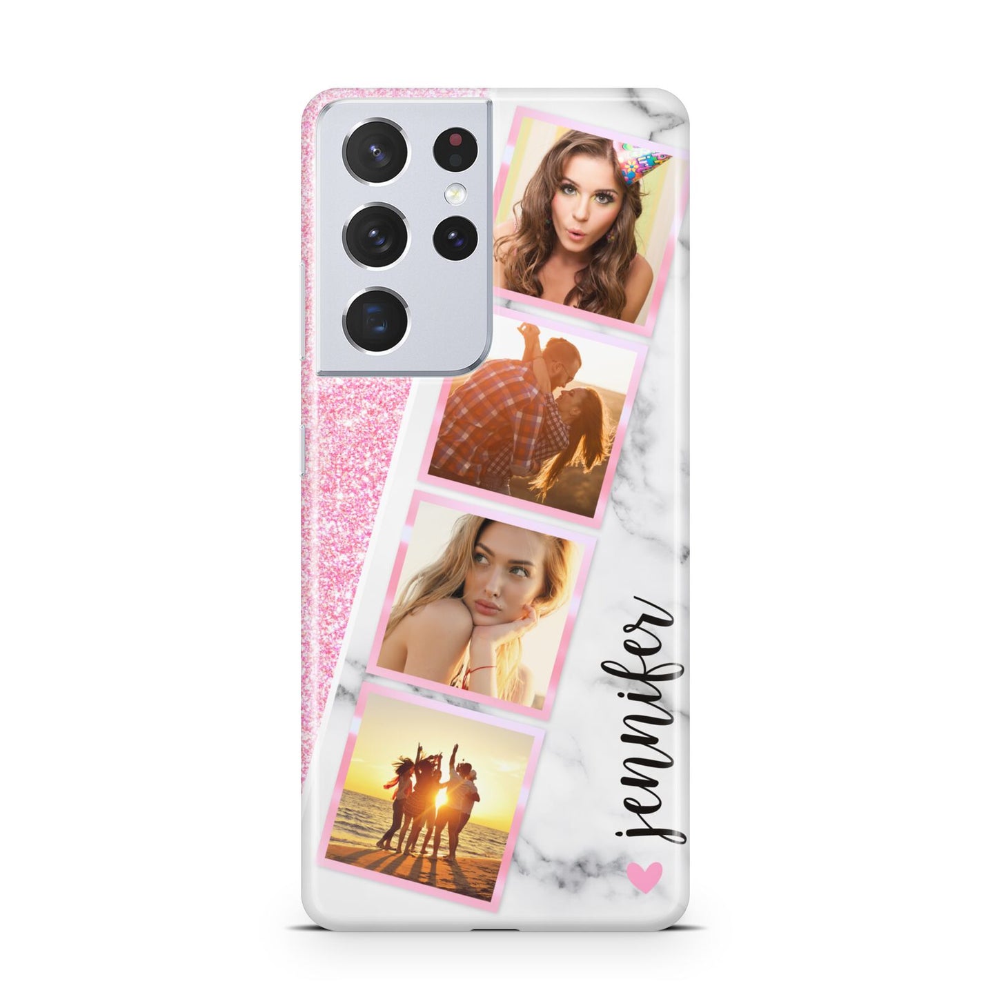 Personalised Pink Marble Photo Strip Samsung S21 Ultra Case