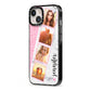 Personalised Pink Marble Photo Strip iPhone 13 Black Impact Case Side Angle on Silver phone