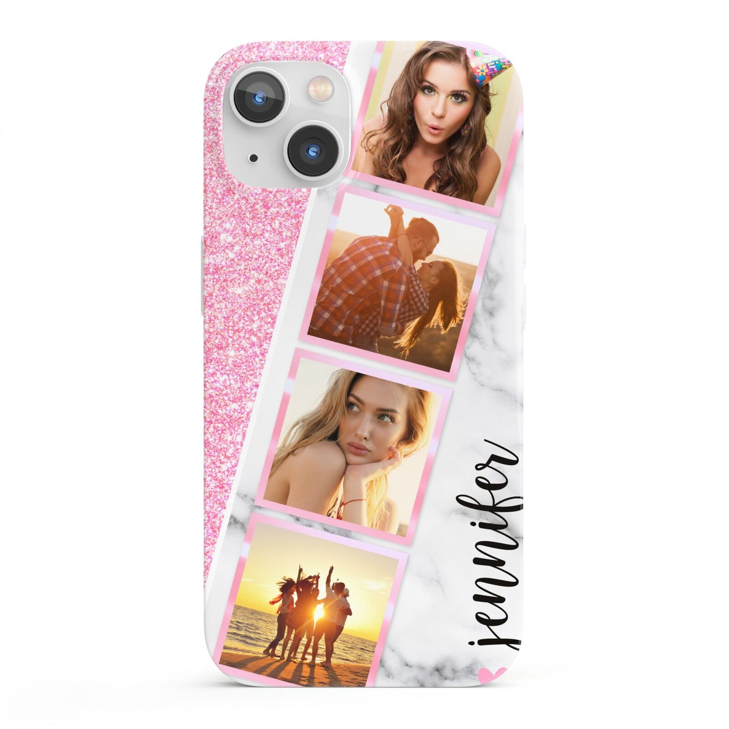 Personalised Pink Marble Photo Strip iPhone 13 Full Wrap 3D Snap Case