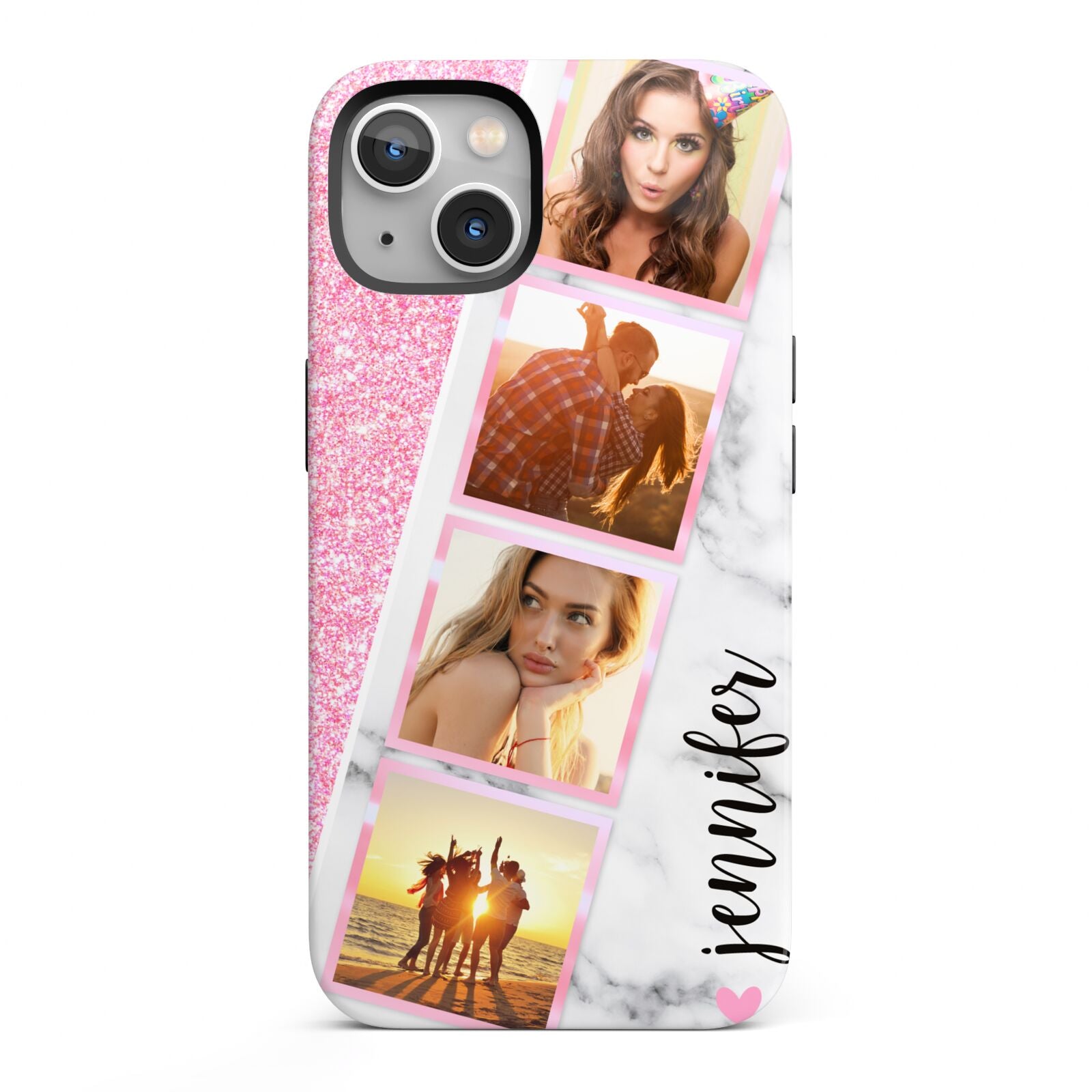 Personalised Pink Marble Photo Strip iPhone 13 Full Wrap 3D Tough Case