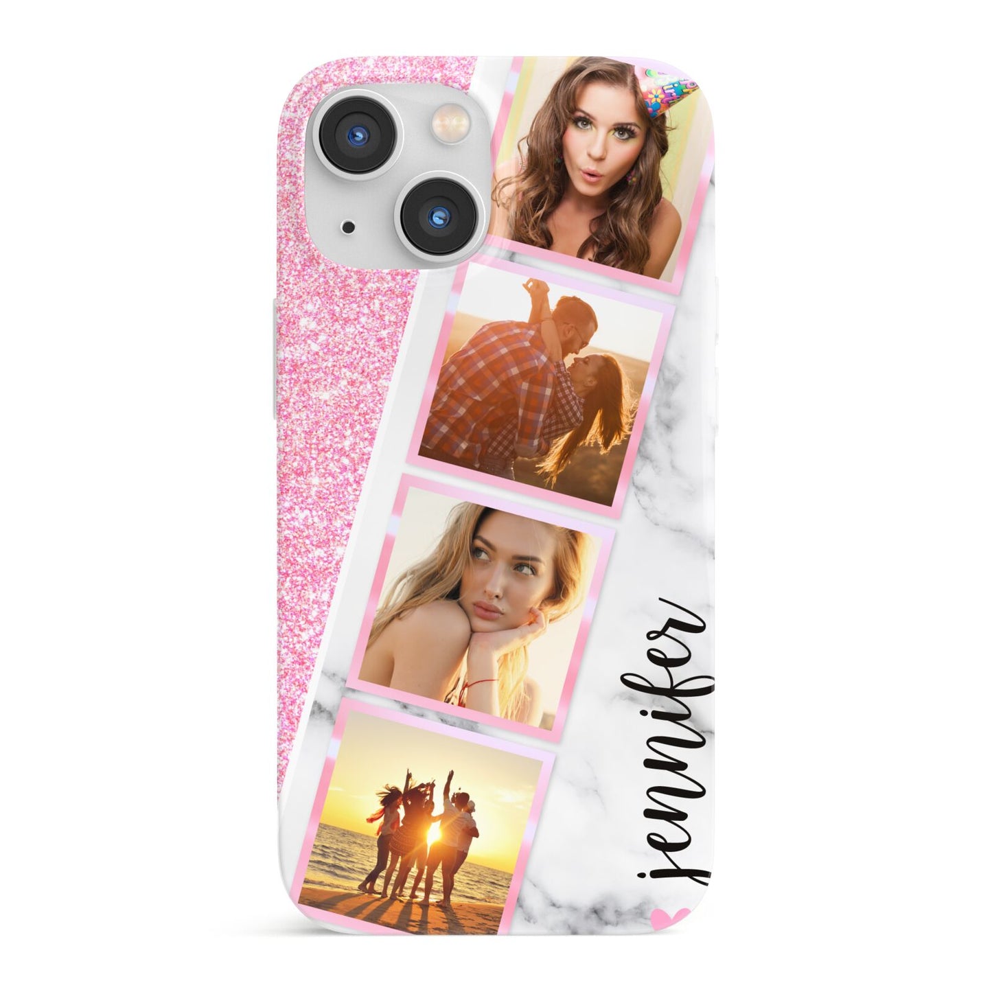 Personalised Pink Marble Photo Strip iPhone 13 Mini Full Wrap 3D Snap Case