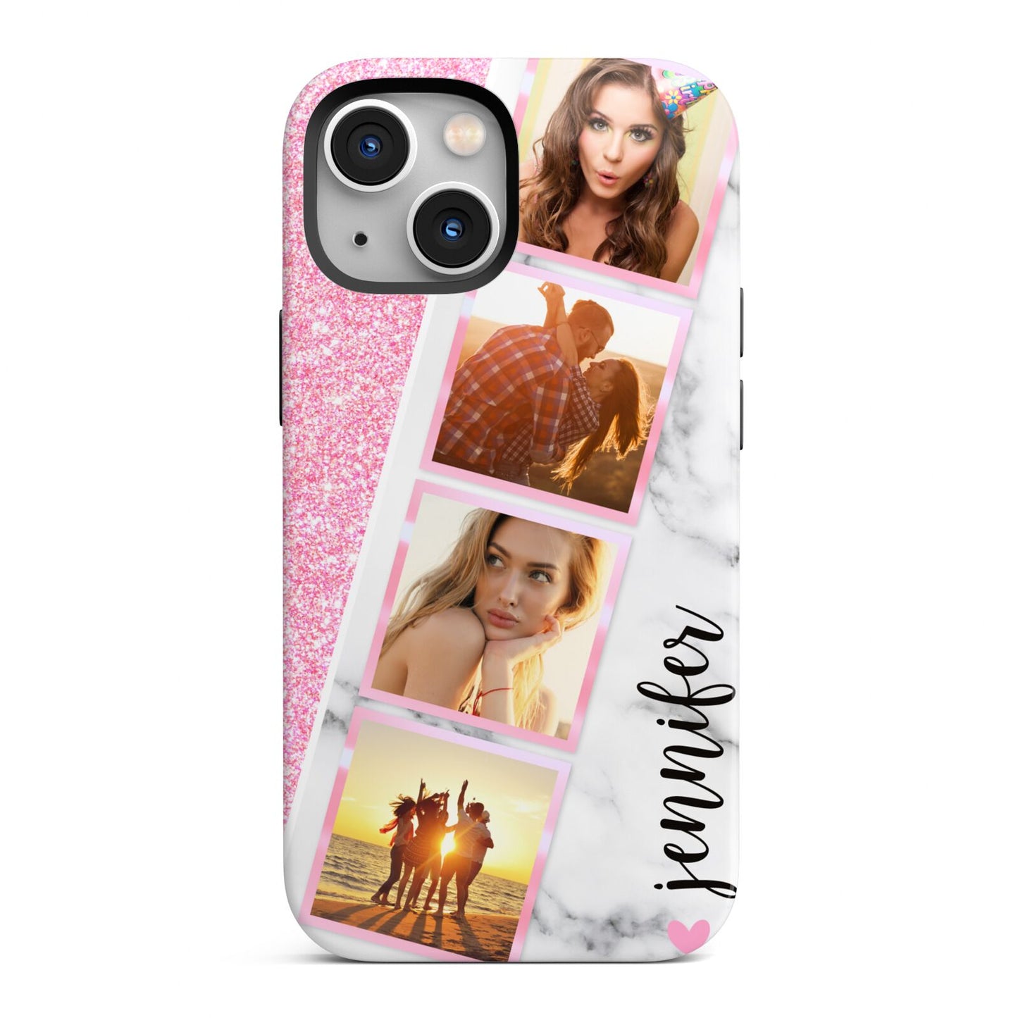 Personalised Pink Marble Photo Strip iPhone 13 Mini Full Wrap 3D Tough Case