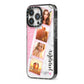 Personalised Pink Marble Photo Strip iPhone 13 Pro Black Impact Case Side Angle on Silver phone